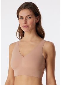 Bustier Schiesser "Invisible Soft", Damen, Gr. 38, N-Gr, beige (411, maple), Single Jersey, Obermaterial: 75% Polyamid, 25% Elasthan, unifarben, bequem, BHs Bustier, Microfaser, Lasercut-Abschl&uuml;sse, V-Ausschnitt