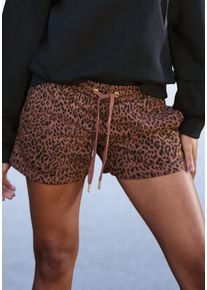 Sweatshorts Buffalo, Damen, Gr. 44/46, N-Gr, braun (braun leo), Sweatware, Obermaterial: 60% Baumwolle, 40% Polyester, bedruckt, bequem kurz, Hosen Sweatshorts, mit seitlichem Rippeinsatz und Logostickerei