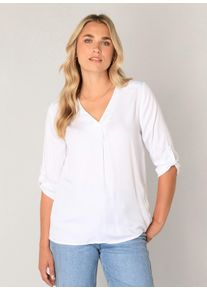 Shirtbluse Base Level, Damen, Gr. 36, wei&szlig;, Web, Obermaterial: 100% Viskose, unifarben, figurumspielend h&uuml;ftbedeckend, V-Ausschnitt, mit Aufschlag 1-Knopf-Manschette mit Kn&ouml;pfen,verstellbar, Blusen Shirtbluse, mit V-Ausschnitt