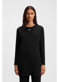 Nachthemd BOSS, Damen, Gr. M, N-Gr, schwarz, Jersey, Obermaterial: 95% Baumwolle, 5% Elasthan, unifarben, Basic, bequem ca. Mitte Oberschenkel, Rundhals, abgesteppte Kante, Kleider Nachthemd, Rundhalsausschnitt, bequeme Passfrom, Langarm