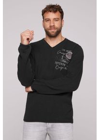 Strickpullover CAMP DAVID, Herren, Gr. M, schwarz, Strick, Obermaterial: 100% Baumwolle, bedruckt, regular fit taillenbedeckt, V-Ausschnitt, gerader Abschluss, Pullover Strickpullover, mit Logo Print