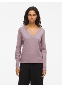 V-Ausschnitt-Pullover Vila "VINIKOLINA V-NECK L/S KNIT TOP - NOOS", Damen, Gr. S, toadstool detail:melange, Strick, Obermaterial: 97% Polyester, 3% Elasthan, meliert, regular fit h&uuml;ftlang, V-Ausschnitt, Rippb&uuml;ndchen, Pullover V-Ausschnitt-Pullover