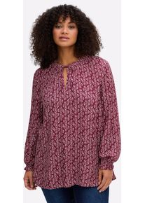Longbluse sheego, Damen, Gr. 52, bordeaux, gemustert, 100% Viskose, bedruckt, gebl&uuml;mt, gemustert, mehrfarbig, V-Ausschnitt, Blusen Longbluse