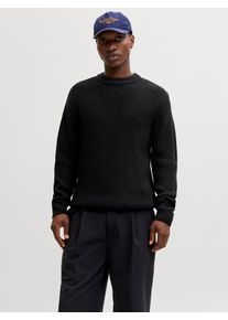 Jack & Jones Strickpullover JACK & JONES "JORBLEECKER KNIT CREW NECK BF", Herren, Gr. S, schwarz detail:asphaleuchtendes crew neck, Strick, Obermaterial: 65% Polyacryl, 35% Baumwolle, unifarben, regular fit h&uuml;ftlang, Rundhals, Strickb&uuml;ndchen, Pullover Strickpullover