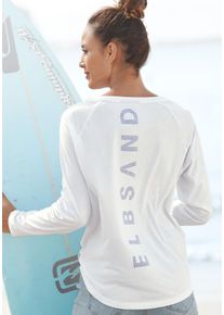 Longsleeve ELBSAND "Tinna", Damen, Gr. XL (42), wei&szlig;, Jersey, Obermaterial: 50% Baumwolle, 50% Polyester, unifarben, figurumspielend h&uuml;ftlang, Rundhals, Shirts Longsleeve, mit Logodruck hinten, Langarmshirt aus Baumwoll-Mix, sportlich-casual, Topseller