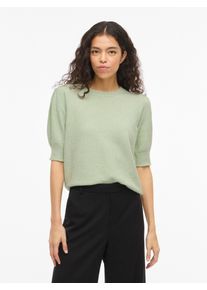 Strickpullover Vila "VIRIL 2/4 SLEEVE O-NECK KNIT TOP - NOOS", Damen, Gr. XS, smoke gr&uuml;n detail:light melange, Strick, Obermaterial: 50% Viskose, 28% Polyester, 22% Nylon, meliert, regular fit normal, Rundhals, Rippstrickb&uuml;ndchen, Pullover Strickpullover