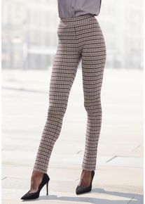 Leggings Lascana, Damen, Gr. 40/42, N-Gr, braun, Obermaterial: 66% Polyester, 27% Viskose, 7% Elasthan, Hahnentrittmuster, schmal, Hosen Leggings, aus Jacquard Stoff