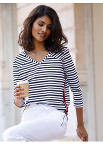 3/4-Arm-Shirt Classic Basics "3/4-Arm-Shirt", Damen, Gr. 56, schwarz-wei&szlig; (schwarz, wei&szlig;, bedruckt), 100% Baumwolle, gemustert, gestreift, mehrfarbig, V-Ausschnitt, Shirts 3/4-Arm-Shirt