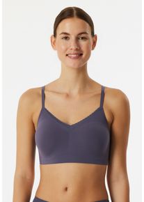 Bustier Schiesser "Invisible Soft Lace", Damen, Gr. 42, N-Gr, blau (indigo), Single Jersey, Obermaterial: 75% Polyamid, 25% Elasthan, BHs Bustier, herausnehmbare Pads, V-Ausschnitt, Spitze vorn, Lasercut-Abschl&uuml;sse