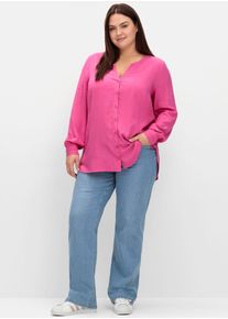 Longbluse sheego, Damen, Gr. 44, rosa (fuchsia), 100% Viskose, unifarben, V-Ausschnitt, Blusen Longbluse
