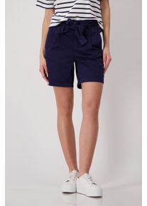 Shorts monari, Damen, Gr. 46, N-Gr, blau (navy blau), Web, Obermaterial: 98% Baumwolle, 2% Elasthan, clean, unifarben, regular fit kurz, Hosen Shorts, mit Bindeband