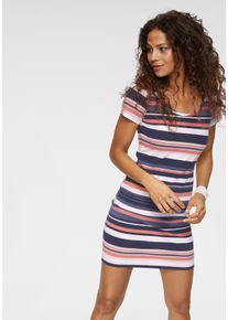 Shirtkleid Kangaroos, Damen, Gr. 44, N-Gr, bunt (blau, rosa, gestreift), Single Jersey, Obermaterial: 95% Baumwolle, 5% Elasthan, gestreift, figurbetont kurz, Rundhals, eingesetzt abgesteppt, Kleider Shirtkleid, sportliches Jerseykleid, kurzer Schnitt, mit Streifendesign, Topseller
