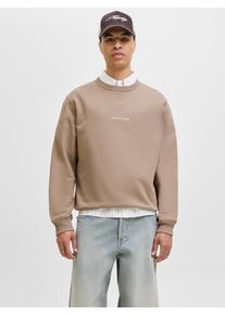 Jack & Jones Sweatshirt JACK & JONES "JORNORREBRO EMB SWEAT CREW NOOS", Herren, Gr. XS, mocha meringue, angeraute Sweatware, Obermaterial: 89% Baumwolle, 11% Polyester, bedruckt, unifarben, relaxed fit normal, Rundhals, Rippb&uuml;ndchen, Sweatshirts Sweatshirt, mit Logo Print