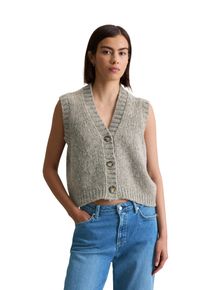 Marc O'Polo Strickweste MARC O'POLO DENIM "cropped aus kuscheligem Schurwolle-Alpaka-Mix", Damen, Gr. XS, stone melange, Strick, Obermaterial: 60% Schurwolle, 16% Polyamid, 12% Alpaka, 12% Polyacryl, gerade, tiefer V-Ausschnitt, Westen Strickweste, entspannter Schnitt mit tiefem V-Ausschnitt