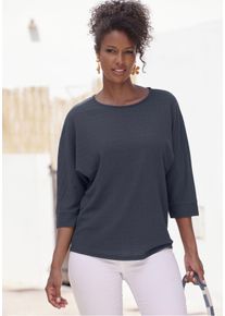 3/4-Arm-Shirt Vivance "aus b&uuml;gelfreier Cr&ecirc;pe-Qualit&auml;t", Damen, Gr. 44/46, blau (navy), Cr&ecirc;pe, Obermaterial: 98% Polyester, 2% Elasthan, unifarben, l&auml;ssig geschnitten normal, Rundhals, Fledermaus&auml;rmel breiter Bund, Shirts 3/4-Arm-Shirt, Topseller