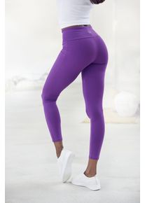 Leggings Lascana, Damen, Gr. 44/46, N-Gr, lila, Single Jersey, Obermaterial: 95% Baumwolle, 5% Elasthan, unifarben, Basic, Basic lang, Hosen Leggings, mit breitem B&uuml;ndchen, Topseller