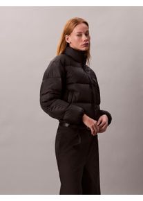 Steppjacke Calvin Klein Jeans "GRAPHIC LOGO PUFFER JACKET", Damen, Gr. L (42), schwarz, Web, Obermaterial: 100% Polyamid, unifarben, taillenlang, hoch geschlossener Ausschnitt, eingefasste Kante, Jacken Steppjacke, Stehkragen, kurze, kastige Passform, wattiert