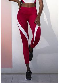 active by Lascana Leggings LASCANA ACTIVE, Damen, Gr. XL (48/50), N-Gr, rot, Obermaterial: 85% Polyester, 15% Elasthan, unifarben mit Farbeins&auml;tzen, figurbetont kn&ouml;chellang, Hosen Leggings, Logo-Badge und Rei&szlig;verschlusstasche auf der R&uuml;ckseite, Topseller