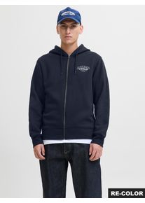 Jack & Jones Kapuzensweatjacke JACK & JONES "JJMAKOTO SWEAT ZIP HOOD", Herren, Gr. M, sky captain, angeraute Sweatware, Obermaterial: 80% Baumwolle, 20% Polyester, regular fit, Rippb&uuml;ndchen, Sweatjacken Kapuzensweatjacke