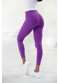 Leggings Lascana, Damen, Gr. 52/54, N-Gr, lila, Single Jersey, Obermaterial: 95% Baumwolle, 5% Elasthan, unifarben, Basic, Basic lang, Hosen Leggings, mit breitem B&uuml;ndchen, Topseller