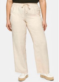 Leinenhose sheego, Damen, Gr. 46, Normalgr&ouml;&szlig;en, beige (natur), 55% Leinen, 45% Viskose, unifarben, Hosen Leinenhose