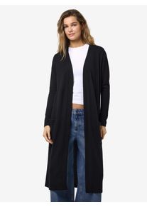 Strickjacke Noisy may "NMCITY L/S LONG CARDIGAN NOOS", Damen, Gr. XS, schwarz, Strick, Obermaterial: 97% Polyester, 3% Elasthan, unifarben, kniebedeckend, Rundhals, B&uuml;ndchen, Strickjacken Strickjacke, Kunstfaser