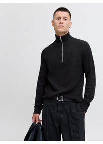 Jack & Jones Troyer JACK & JONES "JJPANNEL KNIT HALF ZIP AW25", Herren, Gr. S, schwarz, Strick, Obermaterial: 58% Polyacryl, 42% Baumwolle, unifarben, relaxed fit normal, Pullover Troyer