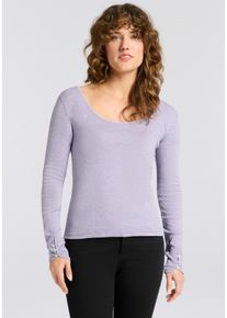 Langarmshirt BOSS Orange "Edeline Premium Damenmode", Damen, Gr. XL (42), open miscellaneous 964, Jersey, Obermaterial: 94% Baumwolle, 6% Viskose, meliert, tiefer Rundhals, mit Kn&ouml;pfen,&Auml;rmel mit &Auml;rmelschlitz, Shirts Langarmshirt