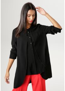 Longbluse Aniston SELECTED, Damen, Gr. 44, schwarz, Web, Obermaterial: 100% Viskose, unifarben, figurumspielend Po-bedeckend, 1-Knopf-Manschette, Blusen Longbluse, im Lagenlook, Topseller