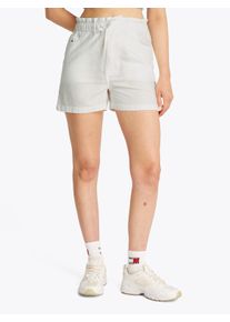 Shorts Tommy Jeans "TJW COTTON LINEN SHORT", Damen, Gr. XL (42), N-Gr, beige (ecru), Web, Obermaterial: 75% Baumwolle, 25% Leinen, unifarben, normal kurz, Hosen Shorts, mit R&uuml;sche