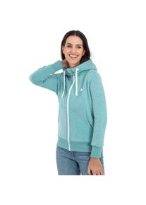 Kapuzensweatjacke DEPROC Active "FinjaCMYK II", Damen, Gr. 44L, t&uuml;rkis, 50% Baumwolle, 50% Polyester, tailliert, gerader Abschluss, Sweatjacken Kapuzensweatjacke, weiche Fleecejacke mit K&auml;ngurutasche