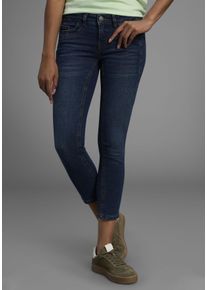 7/8-Jeans Arizona "mit Keileins&auml;tzen", Damen, Gr. 46, N-Gr, blau (dunkelblau us), Denim/Jeans, Obermaterial: 76% Baumwolle, 16% Polyester, 7% Viskose, 1% Elasthan, Basic, skinny fit 7/8-L&auml;nge, Jeans 7/8-Jeans, extra-enger Schnitt, Used-Look-Waschung, niedrige Leibh&ouml;he