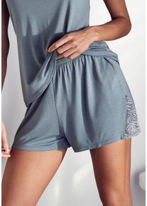 Schlafshorts Lascana, Damen, Gr. 44/46, N-Gr, blau (petrol), Single Jersey, Obermaterial: 95% Viskose, 5% Elasthan. Spitze: 88% Polyamid, 12% Elasthan, unifarben, loose fit kurz, Hosen Schlafshorts, mit edlen Spitzendetails