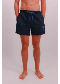 JOOP! Badeshorts JOOP "Solid", Herren, Gr. L, N-Gr, blau (schwarz sapphire), Microfaser, Obermaterial: 100% Polyester, unifarben, Badehosen Badeshorts, Cornflower-Logo, kurze Seitenschlitze