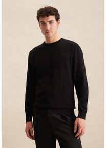 Strickpullover Seidensticker "Schwarze Rose", Herren, Gr. M, schwarz, 100% Baumwolle, unifarben, regular fit, Rundhals, Pullover Strickpullover, 1/1 Rundhals