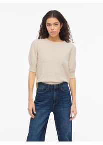 Strickpullover Vila "VIRIL 2/4 SLEEVE O-NECK KNIT TOP - NOOS", Damen, Gr. XS, super light natural melan, Strick, Obermaterial: 50% Viskose, 28% Polyester, 22% Nylon, unifarben, regular fit normal, Rundhals, Rippstrickb&uuml;ndchen, Pullover Strickpullover