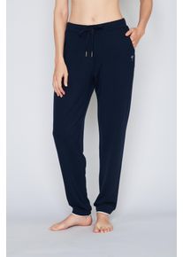 JOOP! Relaxhose JOOP "Leisure", Damen, Gr. 34, N-Gr, blau (navy), Obermaterial: 95% Lyocell, 5% Elasthan, Basic lang, Hosen Relaxhose, mit stylischen Rippb&uuml;ndchen