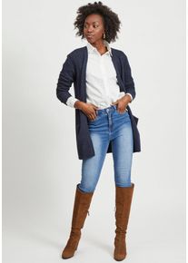 Cardigan Vila "VIRIL OPEN L/S KNIT CARDIGAN - NOOS", Damen, Gr. S, blau (total eclipse detail:melange), Feinstrick, Obermaterial: 50% Viskose, 27% Nylon, 23% Polyester, meliert, Basic, h&uuml;ftbedeckend, tiefer V-Ausschnitt, Rippb&uuml;ndchen, Strickjacken Cardigan, in offener Form