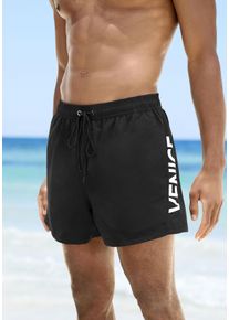 Badeshorts Venice Beach, Herren, Gr. M (50), N-Gr, schwarz, Microfaser, Recycling-Polyester, unifarben mit Farbeinsatz, Badehosen Badeshorts, mit gro&szlig;em Markenschriftzug