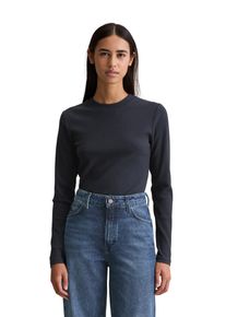 Marc O'Polo Langarmshirt MARC O'POLO DENIM, Damen, Gr. XS, blau depths, Rippware, Obermaterial: 96% Baumwolle, 4% Elasthan, unifarben, slim fit normal, Rundhals, abgesteppte Kante, Shirts Langarmshirt, Rundhalsausschnitt, slim fit, Bio-Baumwolle