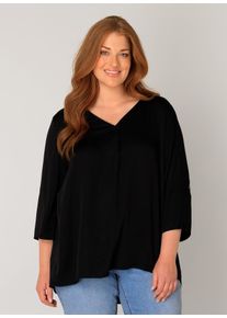 Shirtbluse Base Level Curvy "Yanina", Damen, Gr. 44, schwarz, Web, Obermaterial: 100% Viskose, unifarben, figurumspielend h&uuml;ftbedeckend, V-Ausschnitt, mit Kn&ouml;pfen, Blusen Shirtbluse, mit V-Ausschnitt, Topseller