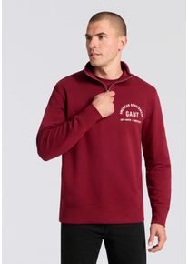 Sweatshirt Gant, Herren, Gr. L, rot (plumped rot), Sweatware, Obermaterial: 87% Baumwolle, 13% Polyester, unifarben, normal, hoch geschlossener Ausschnitt, B&uuml;ndchen, Sweatshirts Sweatshirt, Stehkragen mit Rei&szlig;verschluss
