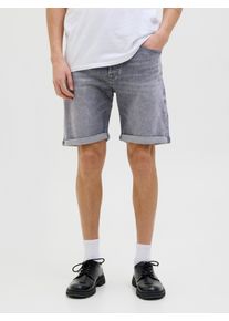 Jack & Jones Shorts JACK & JONES "JJIORIGINAL mit stylischem Aufschlag und Knopf", Damen, Gr. XXL, N-Gr, grau denim pack:am 362, Web, Obermaterial: 98% Baumwolle, 2% Elasthan, unifarben, regular fit kniefrei, Hosen Shorts, mit stylischem Aufschlag
