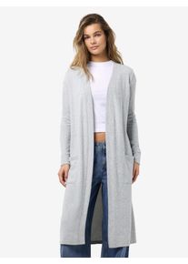 Strickjacke Noisy may "NMCITY L/S LONG CARDIGAN NOOS", Damen, Gr. S, light grau melange, Strick, Obermaterial: 97% Polyester, 3% Elasthan, unifarben, kniebedeckend, Rundhals, B&uuml;ndchen, Strickjacken Strickjacke, Kunstfaser