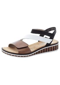 Riemchensandale Rieker, Damen, Gr. 40, schwarz (braun, wei&szlig;, schwarz), Lederimitat, mehrfarbig, Schuhe Riemchensandale, Sommerschuh, Sandalette, Keilabsatz, im modernen Look