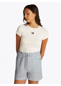 Shorts Tommy Jeans "TJW COTTON LINEN SHORT", Damen, Gr. S (36), N-Gr, blau (colorado blau, stripe), Web, Obermaterial: 75% Baumwolle, 25% Leinen, gestreift, normal kurz, Hosen Shorts, mit R&uuml;sche