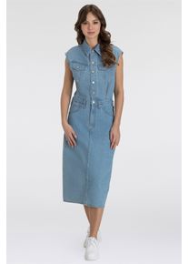 Levi's Jeanskleid LEVI'S "ICONIC SLEEVELESS DRESS", Damen, Gr. XS (34), N-Gr, blau (wrapped in blau), Denim/Jeans, Obermaterial: 100% Baumwolle, figurbetont ca. Mitte Wade, Kleider Jeanskleid