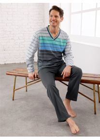 Schlafanzug Hajo, Herren, Gr. 44/46, schwarz (anthrazit, hellgrau, geringelt), 62% Baumwolle, 38% Polyester, Homewear-Sets Schlafanzug