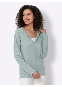 Kapuzenstrickjacke Heine, Damen, Gr. 46, gr&uuml;n (kalkmint, meliert), 50% Viskose, 28% Polyester, 22% Polyamid, meliert, unifarben, Strickjacken Kapuzenstrickjacke