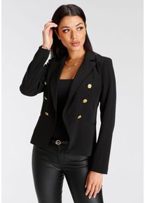 Jackenblazer Melrose, Damen, Gr. 34, schwarz, Web, Obermaterial: 97% Polyester, 3% Elasthan. Futter: 100% Polyester, unifarben, tailliert h&uuml;ftlang, Blazer Jackenblazer, mit goldfarbenen Kn&ouml;pfen, Topseller